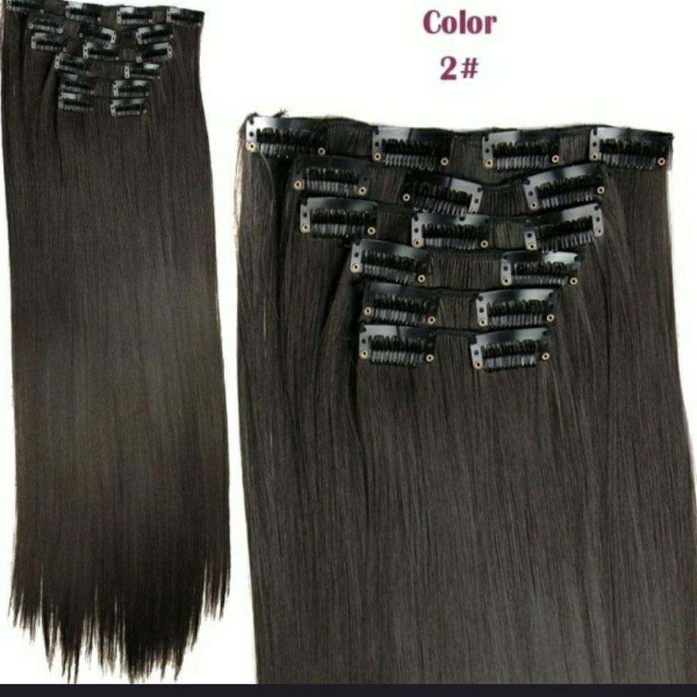 6 piece set clip in human hair blend